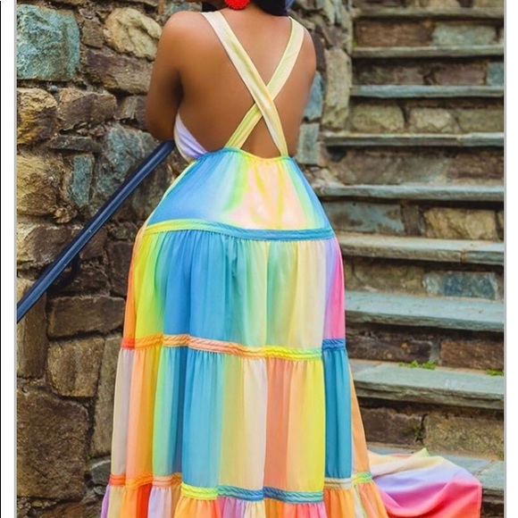 Beautiful Long Sorbet colored Maxi crisscross back - Picture 2 of 2